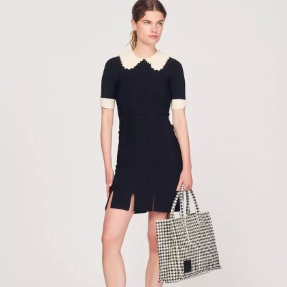 NWT Sandro Caline Contrast Trim Fit & Flare Dress